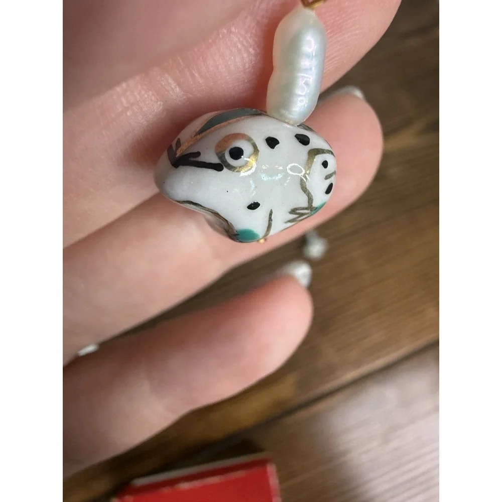 Vintage Ceramic Frog Hand Painted Dangle Drop Pierced Earrings
